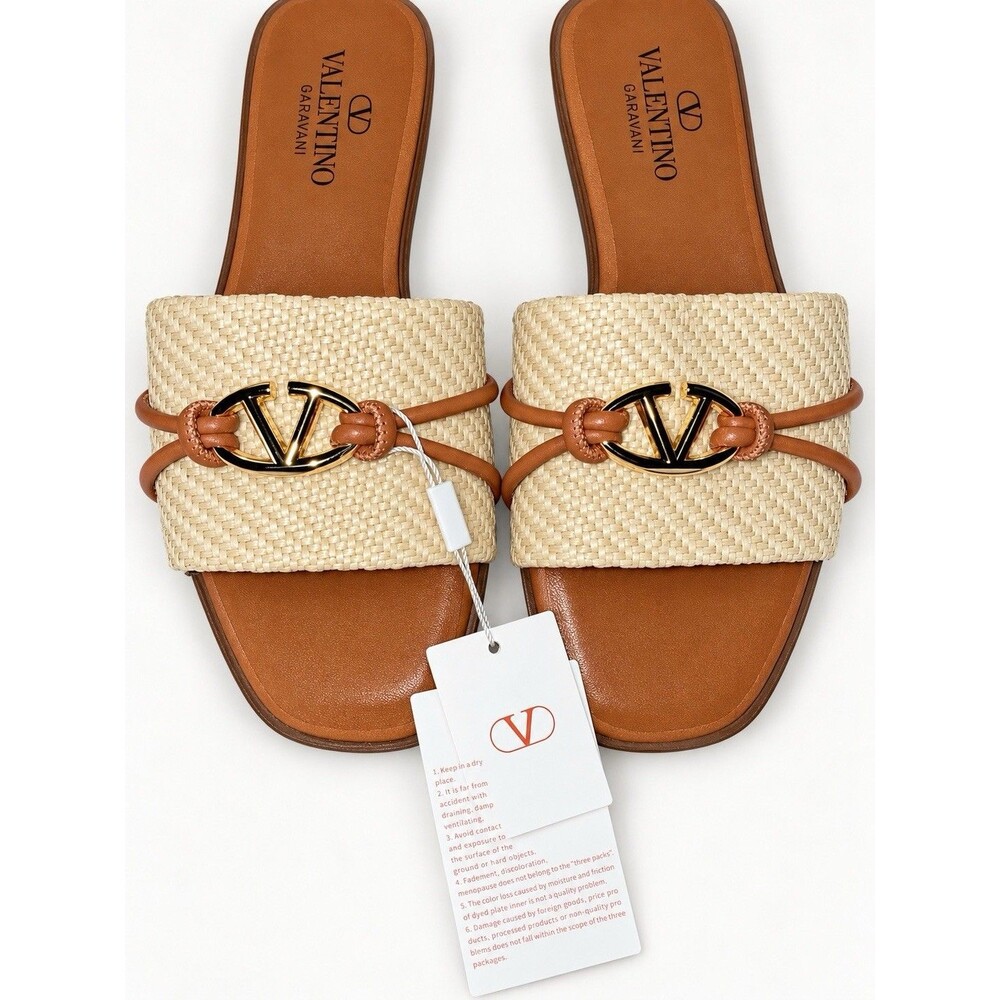 Valentino Garavani VLogo Signature Raffia Slides EU 38 US 8 NWT